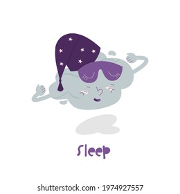 Rest and sleep more icon. The cloud in bed cap. Sleeping problems, insomnia sign. Deep sleep character. Medical, healthcare, healthy lifestyle concept. Editable vector illustration in pastel colors.