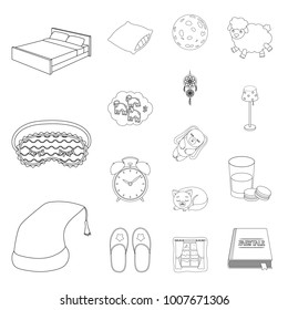 Rest and sleep outline icons in set collection for design. Accessories and comfort vector symbol stock web illustration.