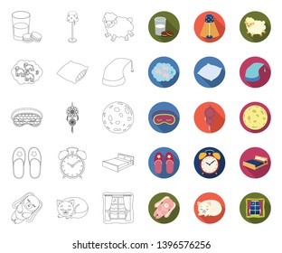 Rest and sleep outline,flat icons in set collection  design. Accessories and comt vector symbol stock web illustration.