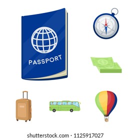 Rest and travel cartoon icons in set collection for design. Transport, tourism vector symbol stock web illustration.