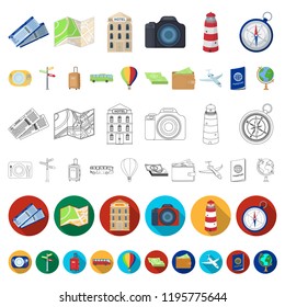 Rest and travel cartoon icons in set collection for design. Transport, tourism vector symbol stock web illustration.