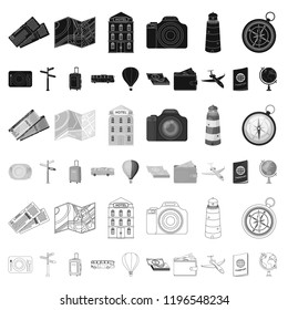 Rest and travel cartoon icons in set collection for design. Transport, tourism vector symbol stock web illustration.