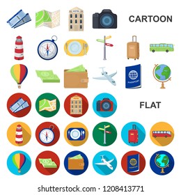 Rest and travel cartoon icons in set collection for design. Transport, tourism vector symbol stock web illustration.