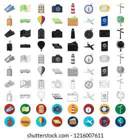 Rest and travel cartoon icons in set collection for design. Transport, tourism vector symbol stock web illustration.