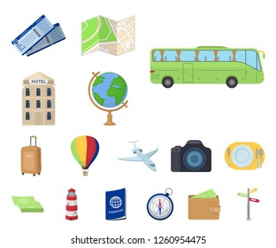 Rest and travel cartoon icons in set collection for design. Transport, tourism vector symbol stock web illustration.