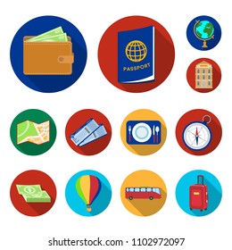 Rest and travel flat icons in set collection for design. Transport, tourism vector symbol stock web illustration.