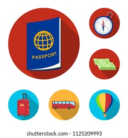 Rest and travel flat icons in set collection for design. Transport, tourism vector symbol stock web illustration.