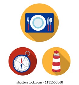 Rest and travel flat icons in set collection for design. Transport, tourism vector symbol stock web illustration.