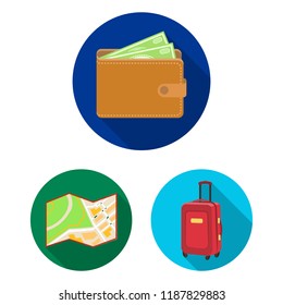 Rest and travel flat icons in set collection for design. Transport, tourism vector symbol stock web illustration.