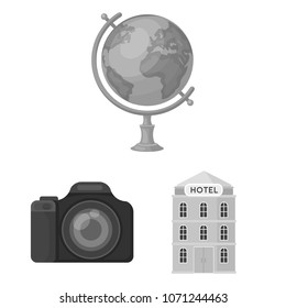 Rest and travel monochrome icons in set collection for design. Transport, tourism vector symbol stock web illustration.