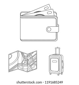Rest and travel outline icons in set collection for design. Transport, tourism vector symbol stock web illustration.