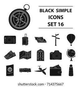 Rest and travel set icons in black style. Big collection of rest and travel vector symbol stock illustration