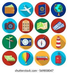 Rest and travel set icons in flat style. Big collection of rest and travel vector symbol stock illustration