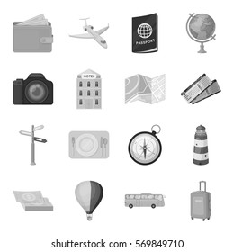 Rest and travel set icons in monochrome style. Big collection of rest and travel vector symbol stock illustration