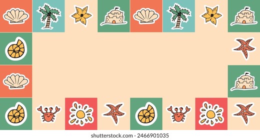 rest. vacation by the sea. sea. river. to swim. rest. seamless pattern. the pattern. postcard. pattern. example. retro colors. Doodle. seamless.