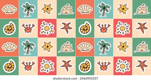 rest. vacation by the sea. sea. river. to swim. rest. seamless pattern. the pattern. postcard. pattern. example. retro colors. Doodle. seamless.