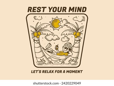 Rest your mind, let's relax for a moment. Retro illustration of a guy hanging on the hammock