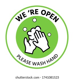 Restart business concept,we're open,after outbreak,vector illustration of small business owner,welcoming customers,information re-opening of shop,service,cafe,restaurant,barber shop are working again