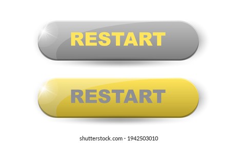 Restart button.  3d vector in yellow and gray colors isolated on white background.