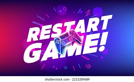 Restart Game, Neon Game Controller Or Joystick For Game Console. Vector