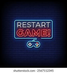 restart game neon sign style with brick wall background vector