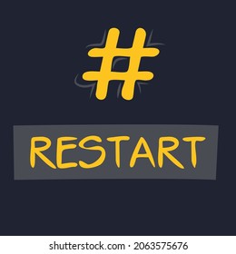 Hashtag-Text neu starten, Vektorgrafik.