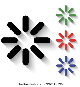 restart icon - black and colored (green, red, blue) illustration with shadow