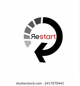 Reinicie el diseño del logotipo. Ilustración vectorial del signo de flecha giratoria con la palabra ' Reiniciar "