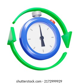 Restart the stopwatch 3d icon. Reload. stopwatch and arrow. Isolated object on a transparent background