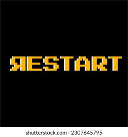 Restart text 8 bit pixels, for game assets in pixel style vector illustration.