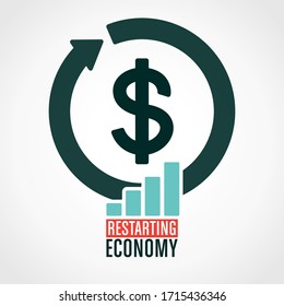 Restarting economy illustration in minimal style with pictograms and typography