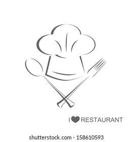 Restaurant 2, Chef hat with spoon and fork on isolated white background