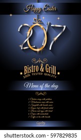 Restaurant Menú 2017 Easter modern and elegant background with a Golden egg and metal effect lettering. Ideal for flyers, banners, depliant, invitation and generic seasonal wallpapers