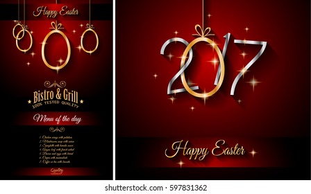 Restaurant Menú 2017 Easter modern and elegant background with a Golden egg and metal effect lettering. Ideal for flyers, banners, depliant, invitation and generic seasonal wallpapers
