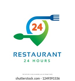 Restaurant 24 Hours Logo Template Design Vector, Emblem, Concept Design, Creative Symbol, Icon