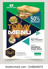 Restaurant 50% Discount Food Burger Flyer Design, Todays Menu Snake Chinese Meal Ad Template Shape