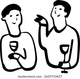 Restaurant. Abstract drawing of people. engraving, ink, line art, vector	
