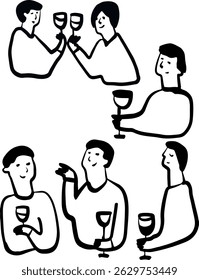 Restaurant. Abstract drawing of people. engraving, ink, line art, vector	
