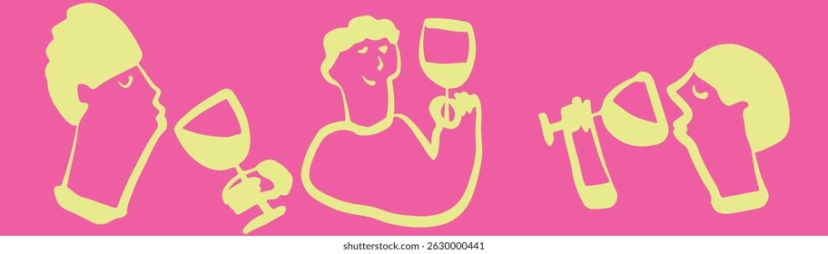 Restaurant. Abstract drawing people. Sketch, ink, line art, vector