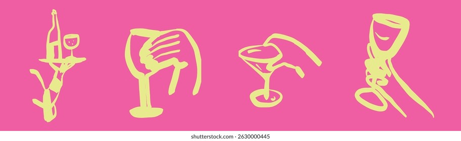 Restaurant. Abstract drawing people. Sketch, ink, line art, vector