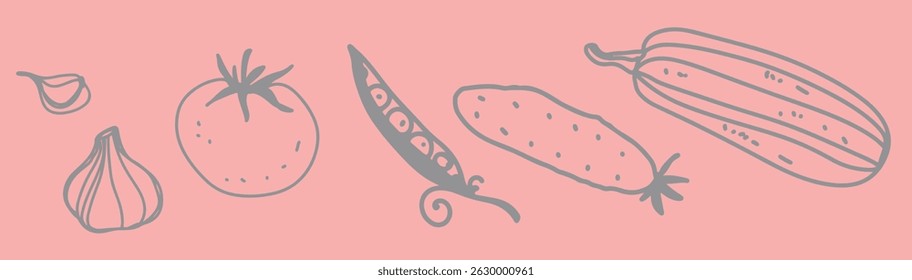 Restaurant. Abstract drawing vegetables. Sketch, ink, line art, vector
