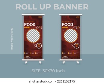 Restaurant advertisement food roll up banner template. vector food standee banner layout.