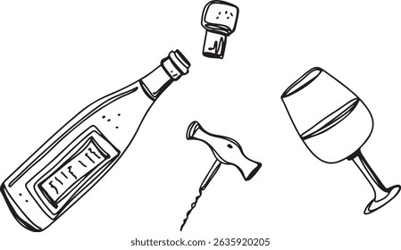 Restaurant alcoholic drink linear drawing