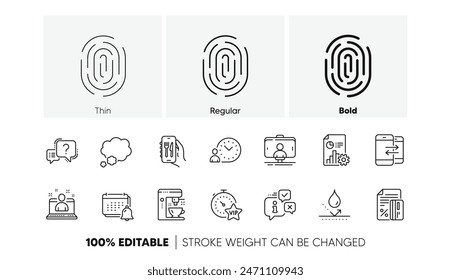 Restaurant app, Info and Notification line icons. Pack of Report, Best manager, Question mark icon. Credit card, Vip timer, Phone communication pictogram. Waterproof, Fingerprint, Coffee maker. Vector