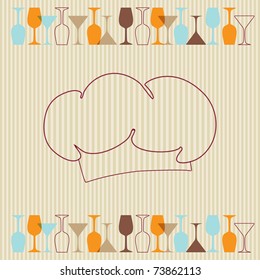Restaurant background with bottles, glasses and chief hat