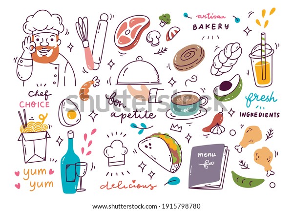 Restaurant Background Doodle Various Food Drink Stock Vector (Royalty ...