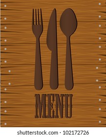 restaurant background with a fork on a wooden background, vector illustration