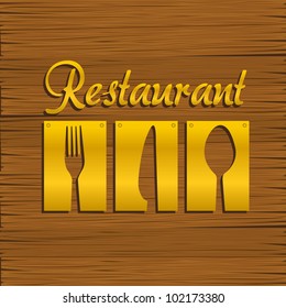 Restaurant background gold metal on wood, vector illustration