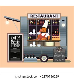 Restaurant background mobile booth cook icon cartoon design
