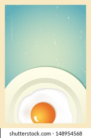 Restaurant background in retro style with scrambled egg on plate